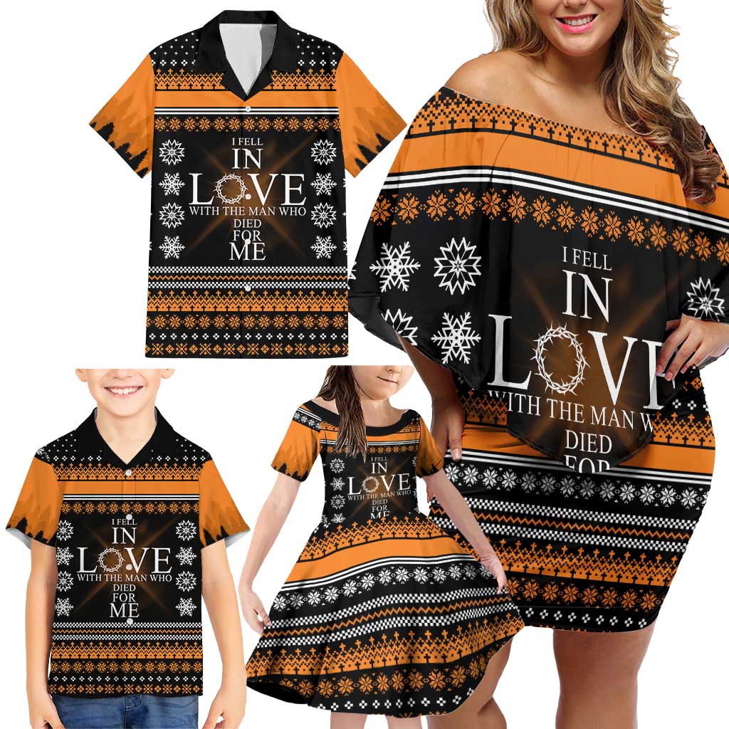 Christian Xmas Christmas Family Matching Off Shoulder Short Dress and Hawaiian Shirt Xmas Holiday Patterns