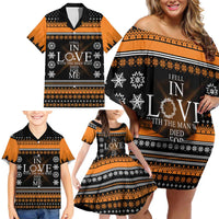 Christian Xmas Christmas Family Matching Off Shoulder Short Dress and Hawaiian Shirt Xmas Holiday Patterns