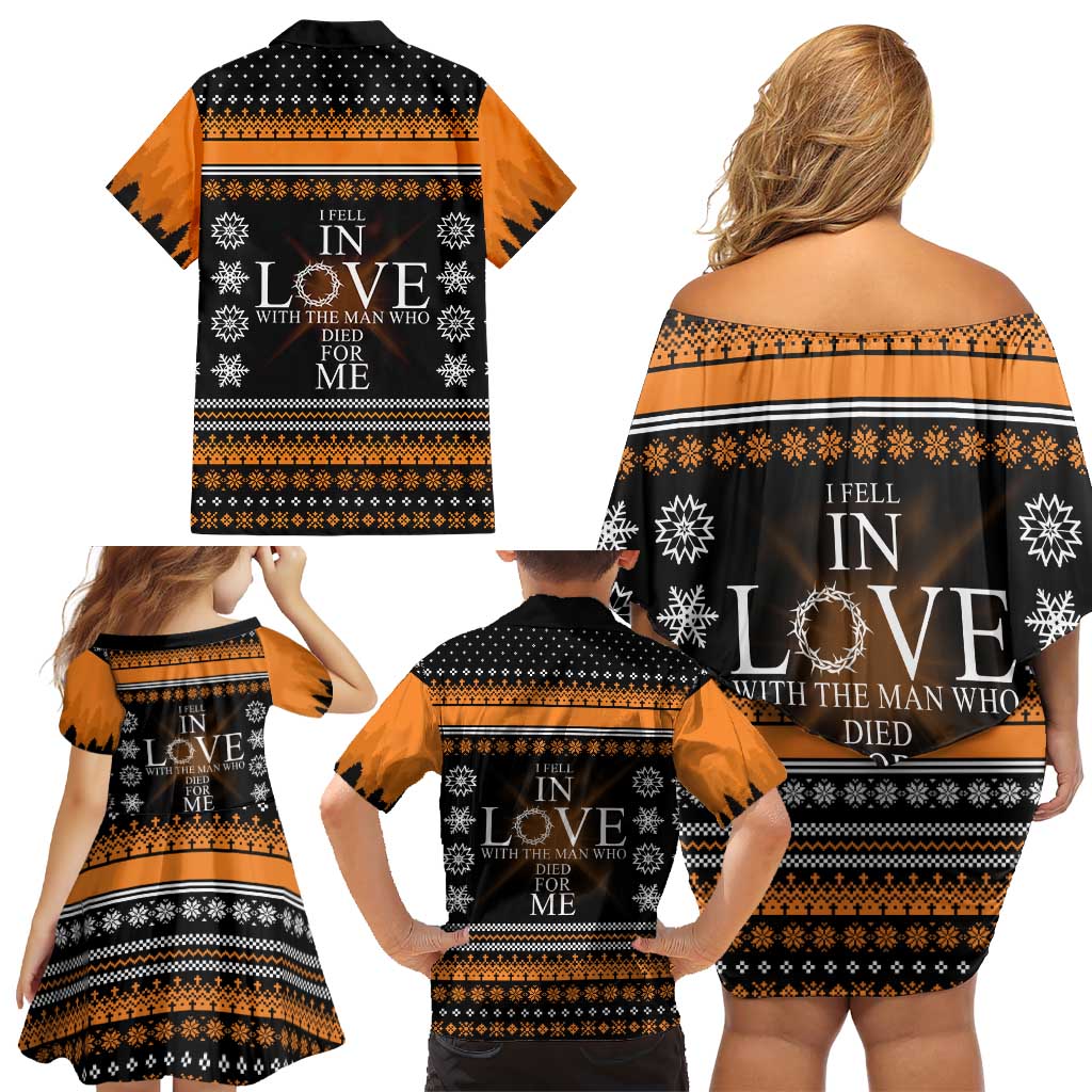 Christian Xmas Christmas Family Matching Off Shoulder Short Dress and Hawaiian Shirt Xmas Holiday Patterns