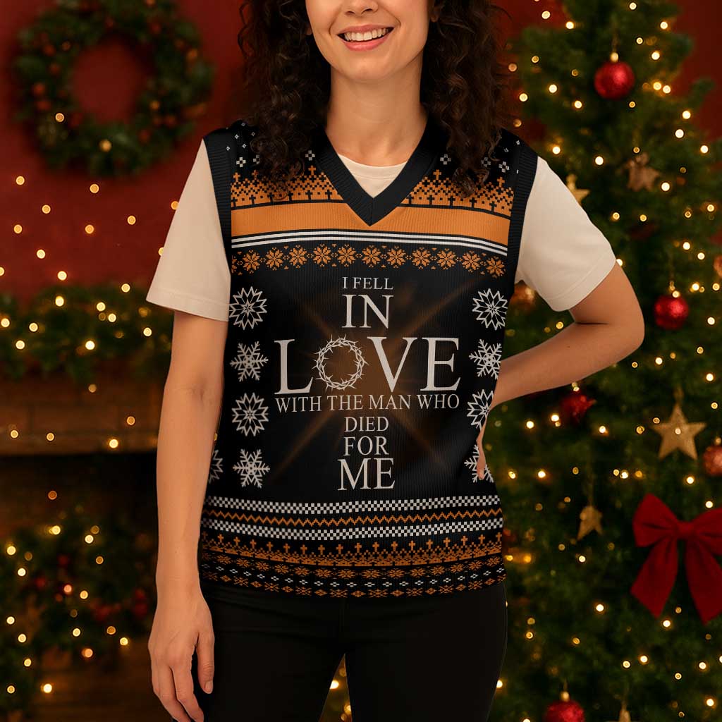 Christian Xmas Christmas Knitted V-Neck Vest Xmas Holiday Patterns - Wonder Print Shop