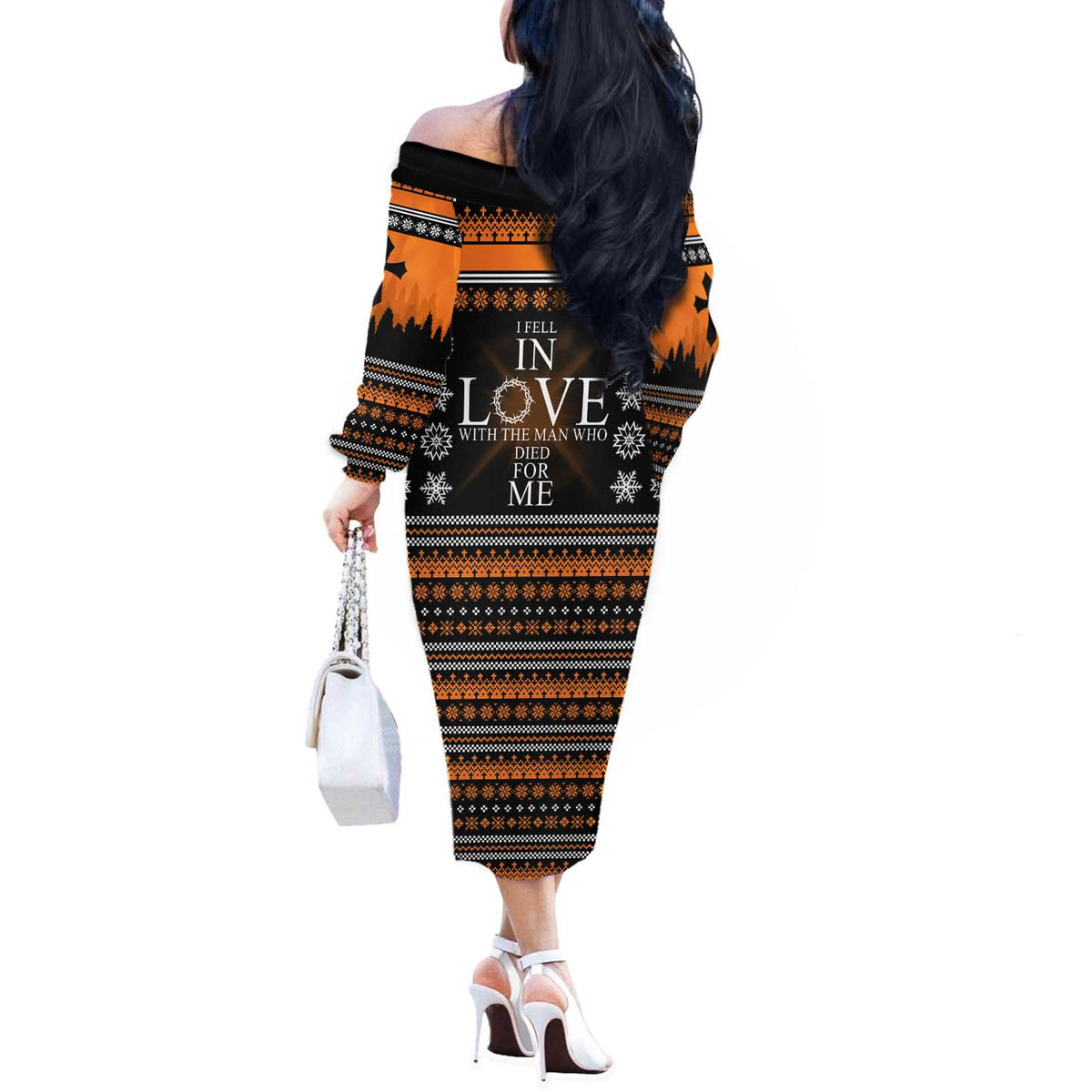 Christian Xmas Christmas Off The Shoulder Long Sleeve Dress Xmas Holiday Patterns