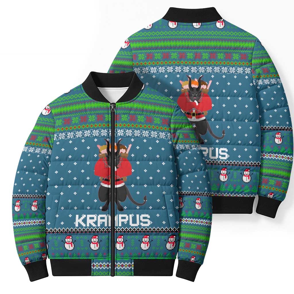 Merry Krampus Christmas Bomber Puffer Jacket Xmas Holiday Patterns - Wonder Print Shop