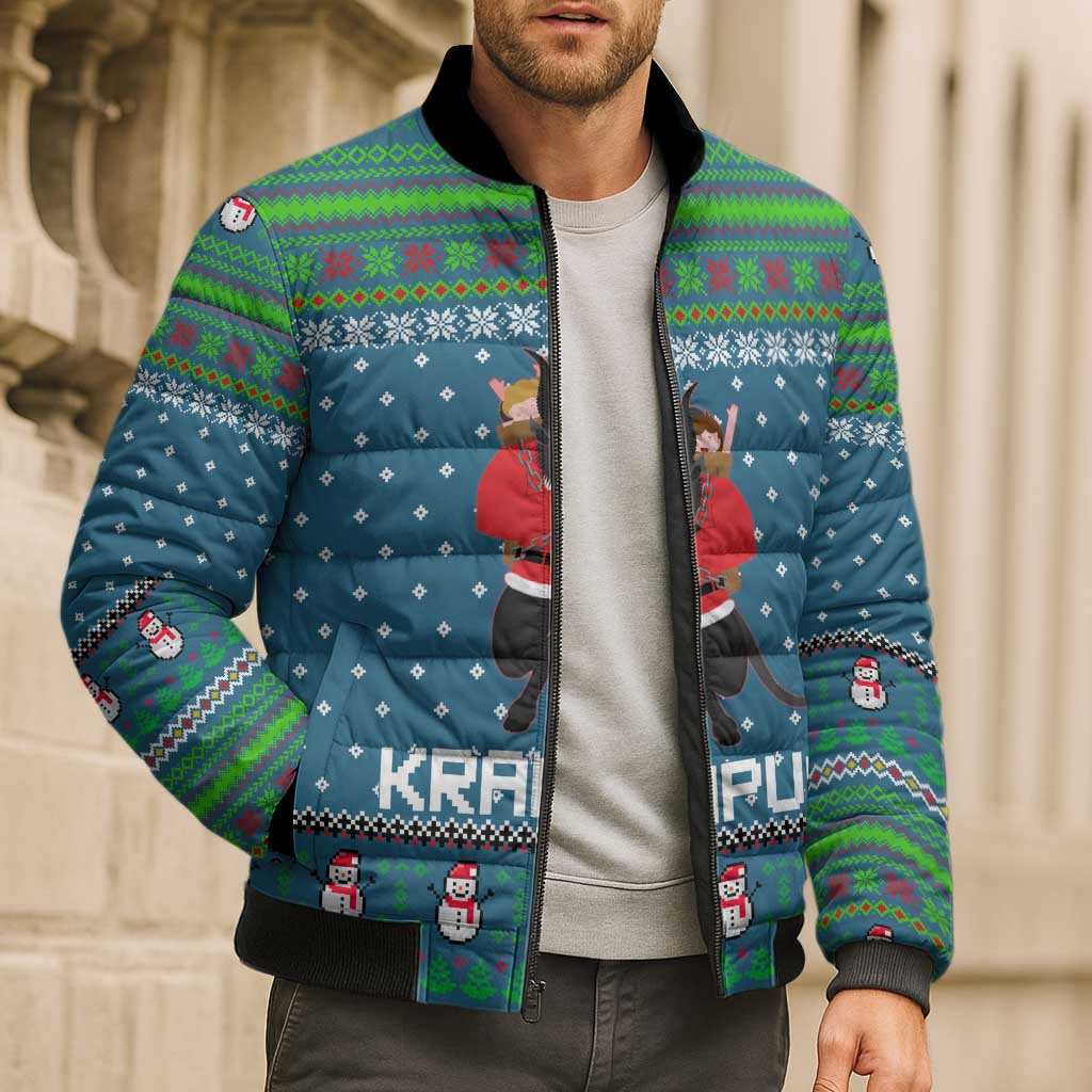 Merry Krampus Christmas Bomber Puffer Jacket Xmas Holiday Patterns - Wonder Print Shop