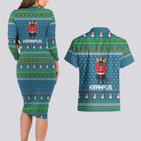 Merry Krampus Christmas Couples Matching Long Sleeve Bodycon Dress and Hawaiian Shirt Xmas Holiday Patterns - Wonder Print Shop