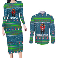 Merry Krampus Christmas Couples Matching Long Sleeve Bodycon Dress and Long Sleeve Button Shirt Xmas Holiday Patterns - Wonder Print Shop