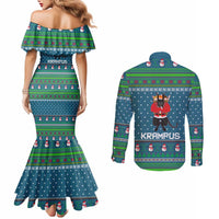Merry Krampus Christmas Couples Matching Mermaid Dress and Long Sleeve Button Shirt Xmas Holiday Patterns - Wonder Print Shop