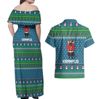 Merry Krampus Christmas Couples Matching Off Shoulder Maxi Dress and Hawaiian Shirt Xmas Holiday Patterns - Wonder Print Shop