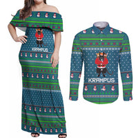Merry Krampus Christmas Couples Matching Off Shoulder Maxi Dress and Long Sleeve Button Shirt Xmas Holiday Patterns - Wonder Print Shop