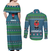 Merry Krampus Christmas Couples Matching Off Shoulder Maxi Dress and Long Sleeve Button Shirt Xmas Holiday Patterns - Wonder Print Shop