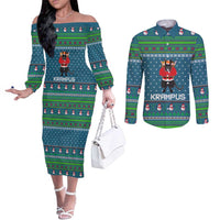 Merry Krampus Christmas Couples Matching Off The Shoulder Long Sleeve Dress and Long Sleeve Button Shirt Xmas Holiday Patterns - Wonder Print Shop
