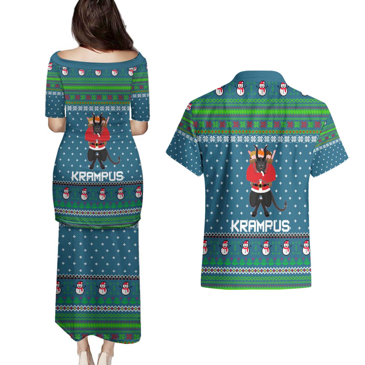 Merry Krampus Christmas Couples Matching Puletasi and Hawaiian Shirt Xmas Holiday Patterns - Wonder Print Shop