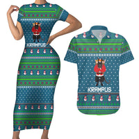 Merry Krampus Christmas Couples Matching Short Sleeve Bodycon Dress and Hawaiian Shirt Xmas Holiday Patterns - Wonder Print Shop