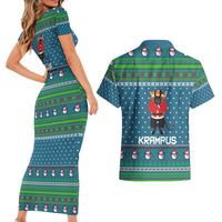 Merry Krampus Christmas Couples Matching Short Sleeve Bodycon Dress and Hawaiian Shirt Xmas Holiday Patterns - Wonder Print Shop