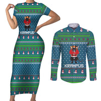 Merry Krampus Christmas Couples Matching Short Sleeve Bodycon Dress and Long Sleeve Button Shirt Xmas Holiday Patterns - Wonder Print Shop