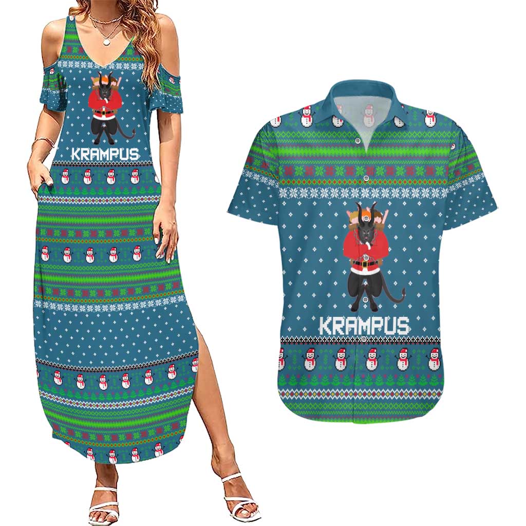 Merry Krampus Christmas Couples Matching Summer Maxi Dress and Hawaiian Shirt Xmas Holiday Patterns - Wonder Print Shop
