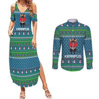 Merry Krampus Christmas Couples Matching Summer Maxi Dress and Long Sleeve Button Shirt Xmas Holiday Patterns - Wonder Print Shop
