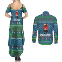 Merry Krampus Christmas Couples Matching Summer Maxi Dress and Long Sleeve Button Shirt Xmas Holiday Patterns - Wonder Print Shop