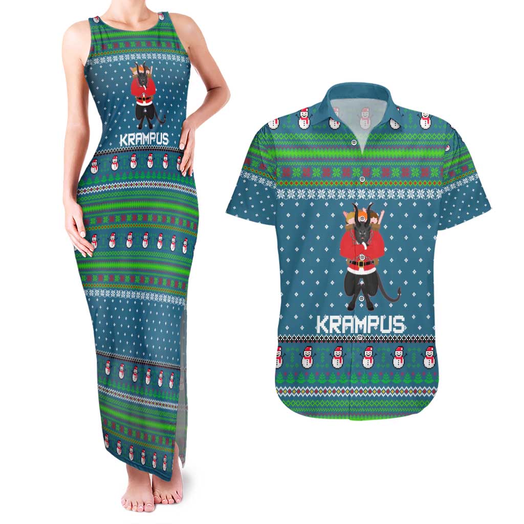 Merry Krampus Christmas Couples Matching Tank Maxi Dress and Hawaiian Shirt Xmas Holiday Patterns - Wonder Print Shop