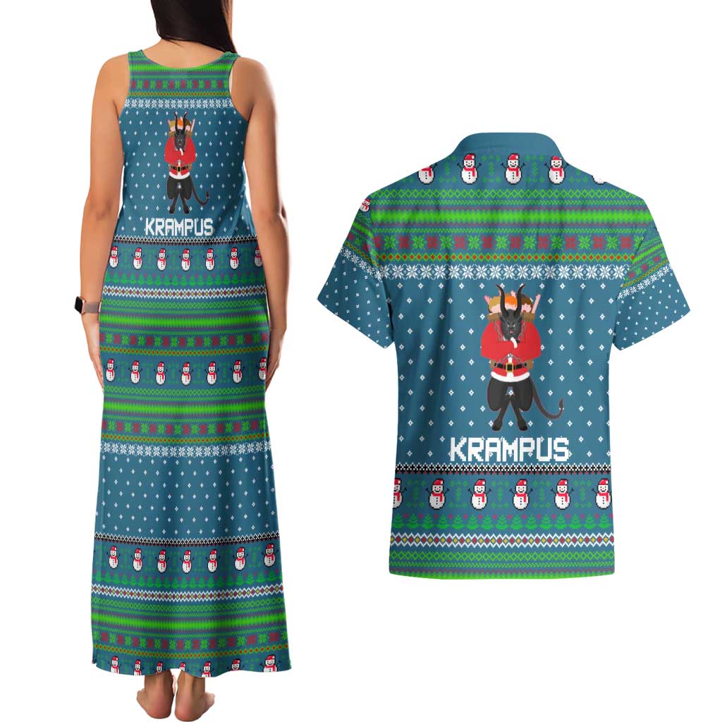 Merry Krampus Christmas Couples Matching Tank Maxi Dress and Hawaiian Shirt Xmas Holiday Patterns - Wonder Print Shop