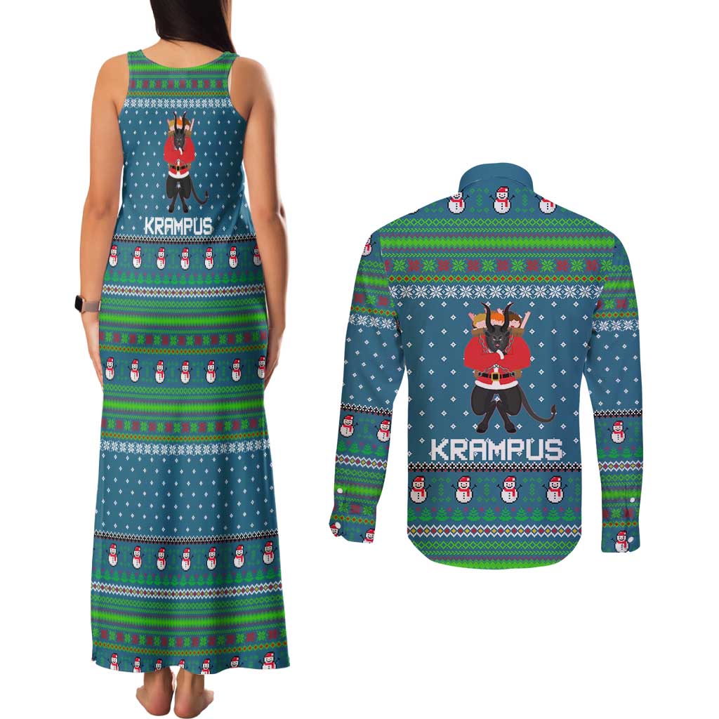 Merry Krampus Christmas Couples Matching Tank Maxi Dress and Long Sleeve Button Shirt Xmas Holiday Patterns - Wonder Print Shop