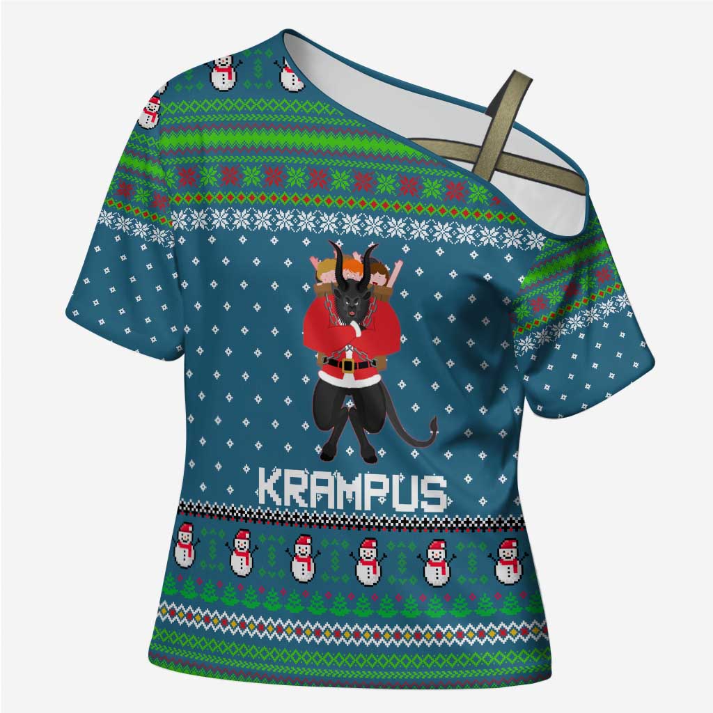 Merry Krampus Christmas Cross Shoulder Shirt Xmas Holiday Patterns - Wonder Print Shop