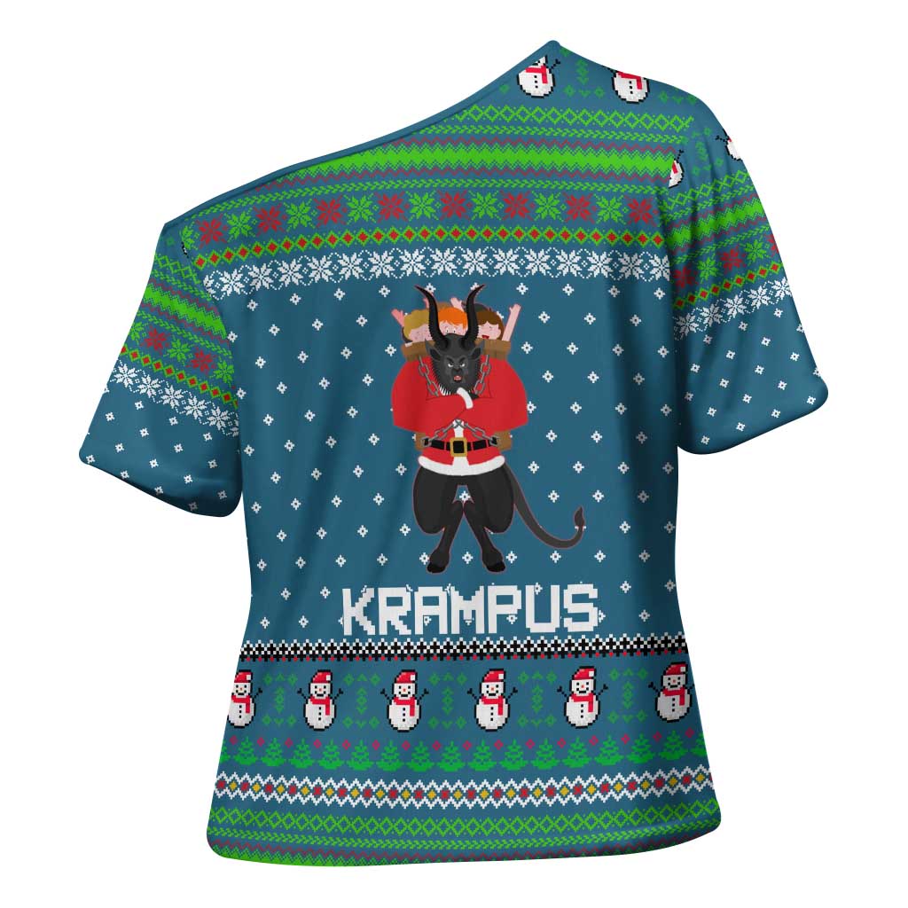 Merry Krampus Christmas Cross Shoulder Shirt Xmas Holiday Patterns - Wonder Print Shop