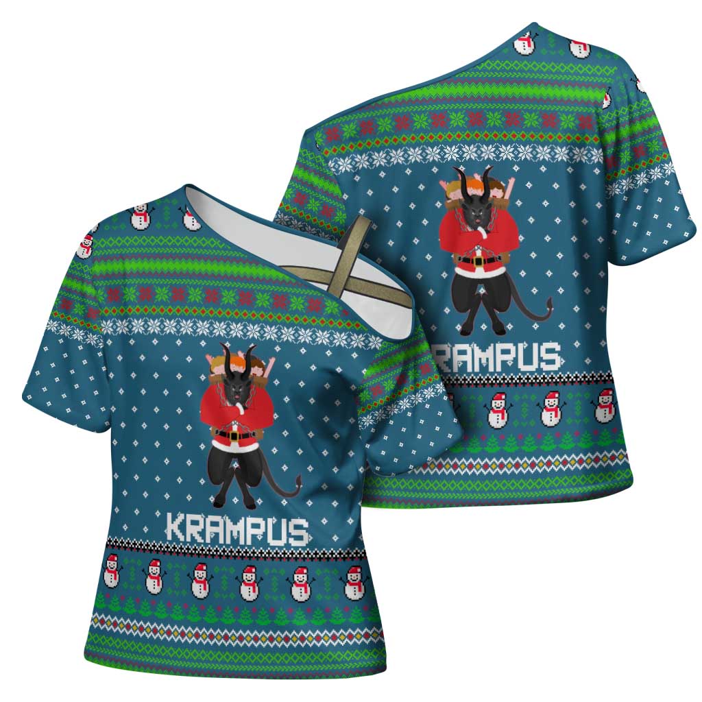 Merry Krampus Christmas Cross Shoulder Shirt Xmas Holiday Patterns - Wonder Print Shop