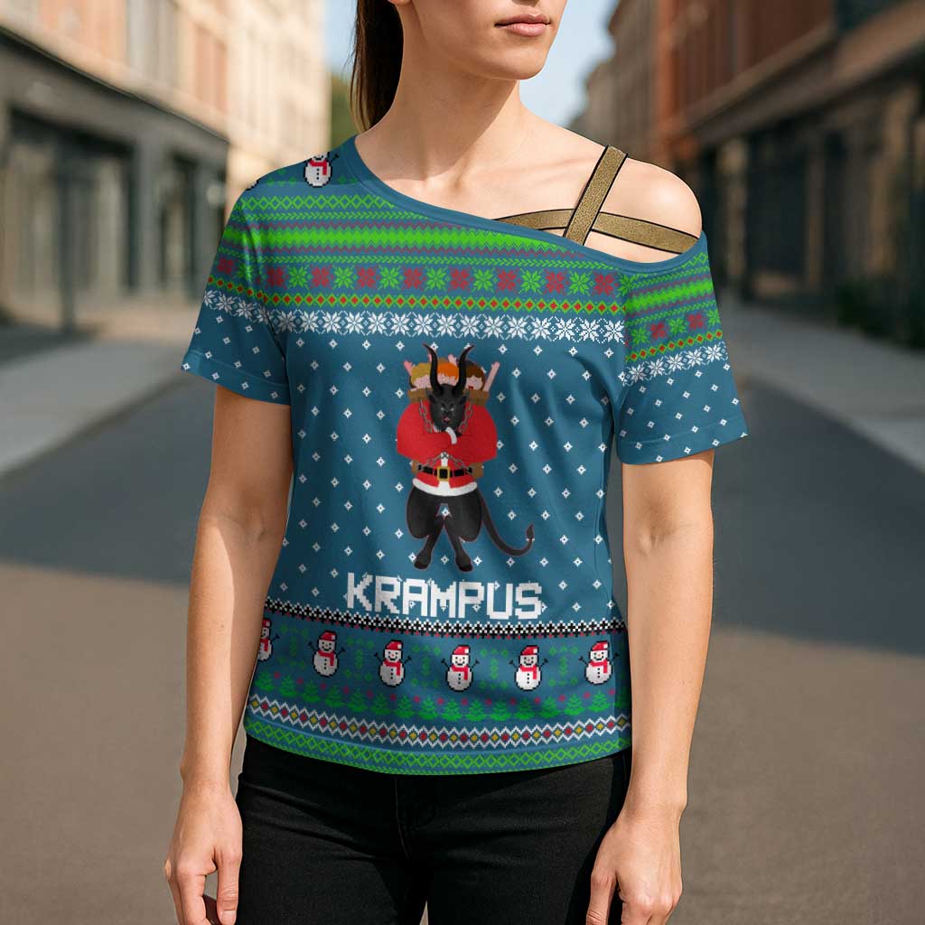 Merry Krampus Christmas Cross Shoulder Shirt Xmas Holiday Patterns - Wonder Print Shop