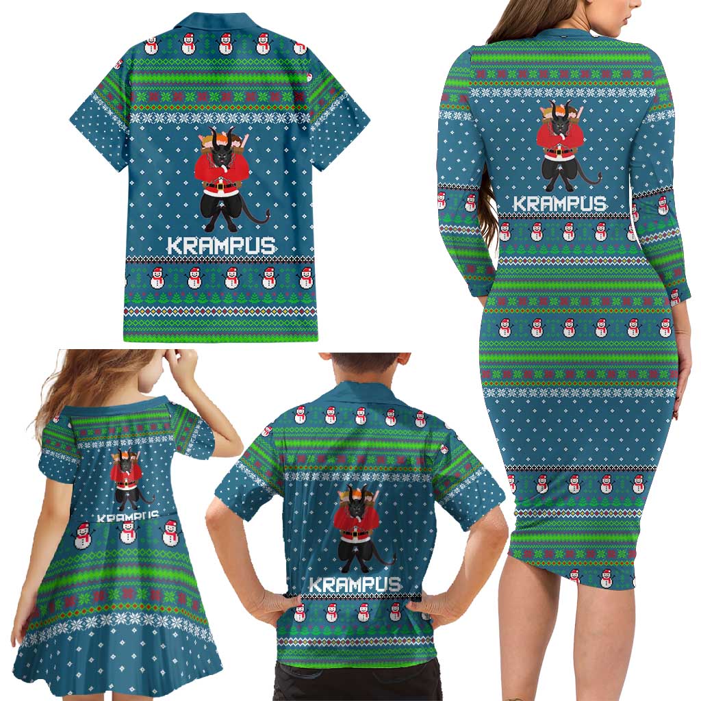 Merry Krampus Christmas Family Matching Long Sleeve Bodycon Dress and Hawaiian Shirt Xmas Holiday Patterns - Wonder Print Shop