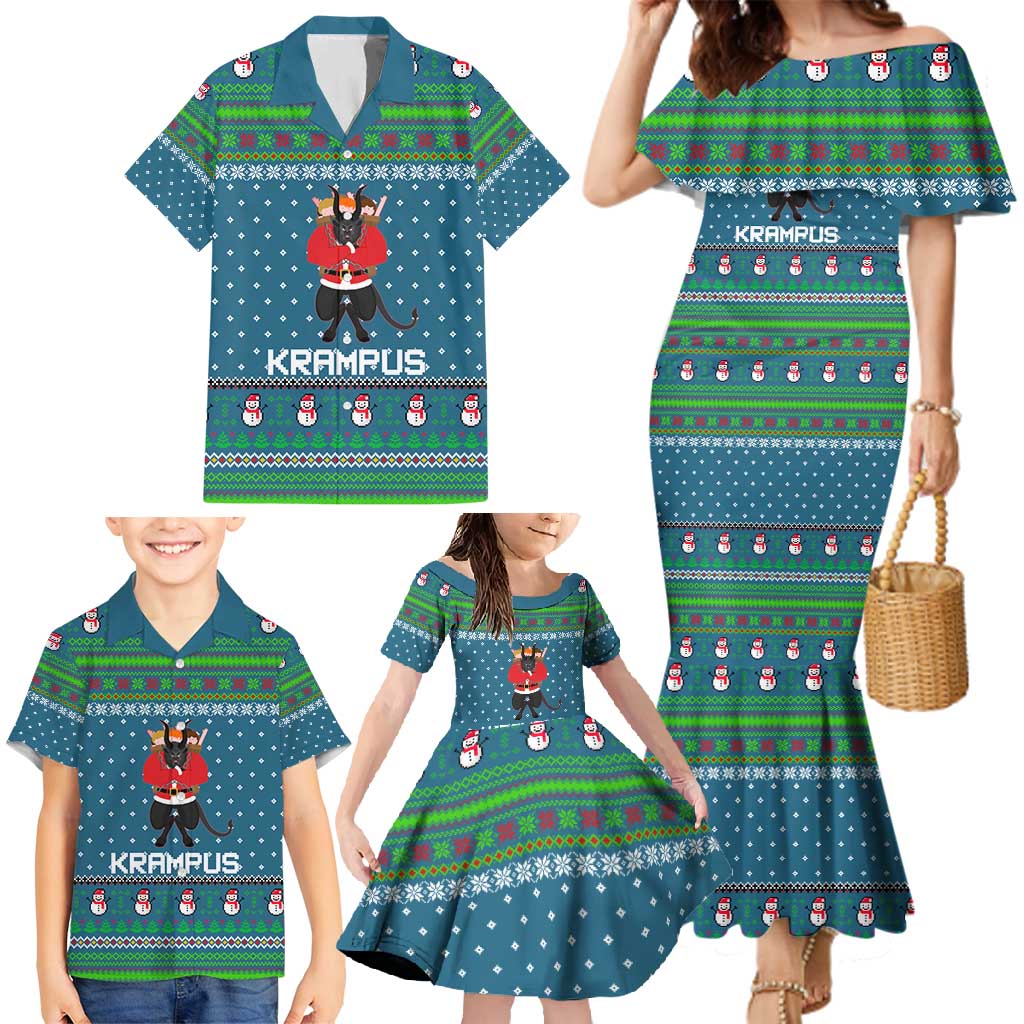 Merry Krampus Christmas Family Matching Mermaid Dress and Hawaiian Shirt Xmas Holiday Patterns - Wonder Print Shop