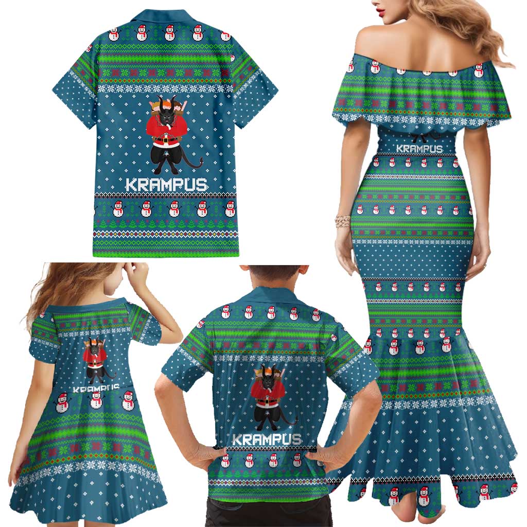 Merry Krampus Christmas Family Matching Mermaid Dress and Hawaiian Shirt Xmas Holiday Patterns - Wonder Print Shop