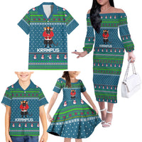 Merry Krampus Christmas Family Matching Off The Shoulder Long Sleeve Dress and Hawaiian Shirt Xmas Holiday Patterns - Wonder Print Shop
