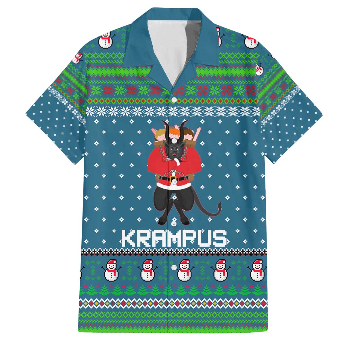 Merry Krampus Christmas Family Matching Off The Shoulder Long Sleeve Dress and Hawaiian Shirt Xmas Holiday Patterns - Wonder Print Shop