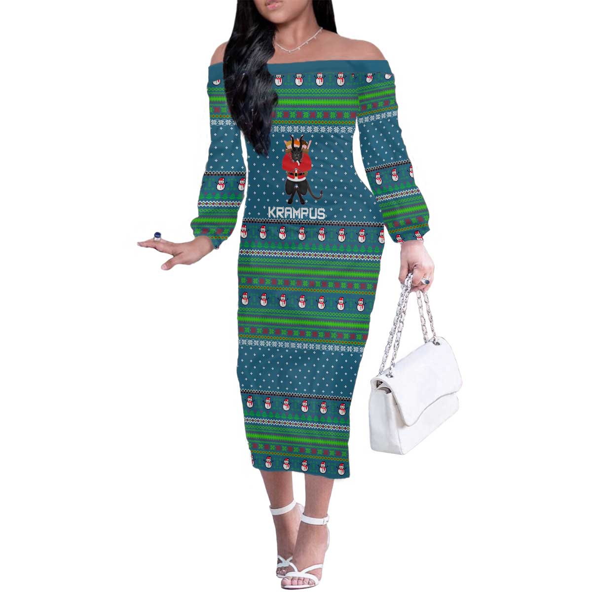 Merry Krampus Christmas Family Matching Off The Shoulder Long Sleeve Dress and Hawaiian Shirt Xmas Holiday Patterns - Wonder Print Shop