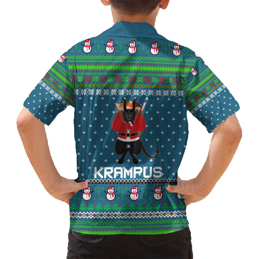 Merry Krampus Christmas Family Matching Off Shoulder Maxi Dress and Hawaiian Shirt Xmas Holiday Patterns - Wonder Print Shop