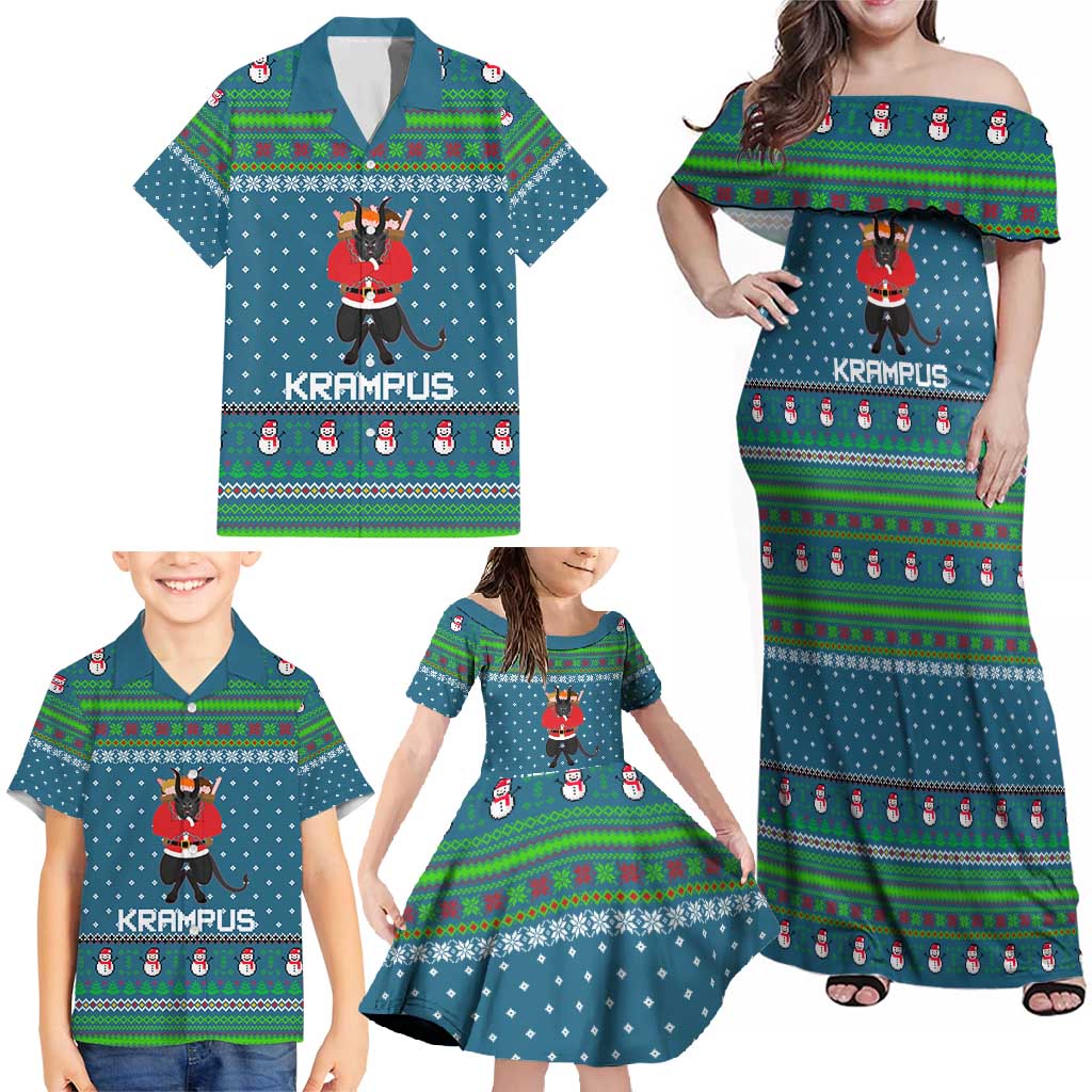 Merry Krampus Christmas Family Matching Off Shoulder Maxi Dress and Hawaiian Shirt Xmas Holiday Patterns - Wonder Print Shop