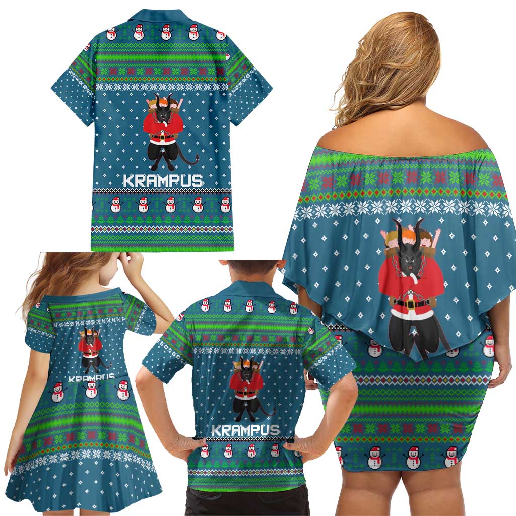 Merry Krampus Christmas Family Matching Off Shoulder Short Dress and Hawaiian Shirt Xmas Holiday Patterns - Wonder Print Shop