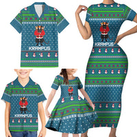 Merry Krampus Christmas Family Matching Short Sleeve Bodycon Dress and Hawaiian Shirt Xmas Holiday Patterns - Wonder Print Shop