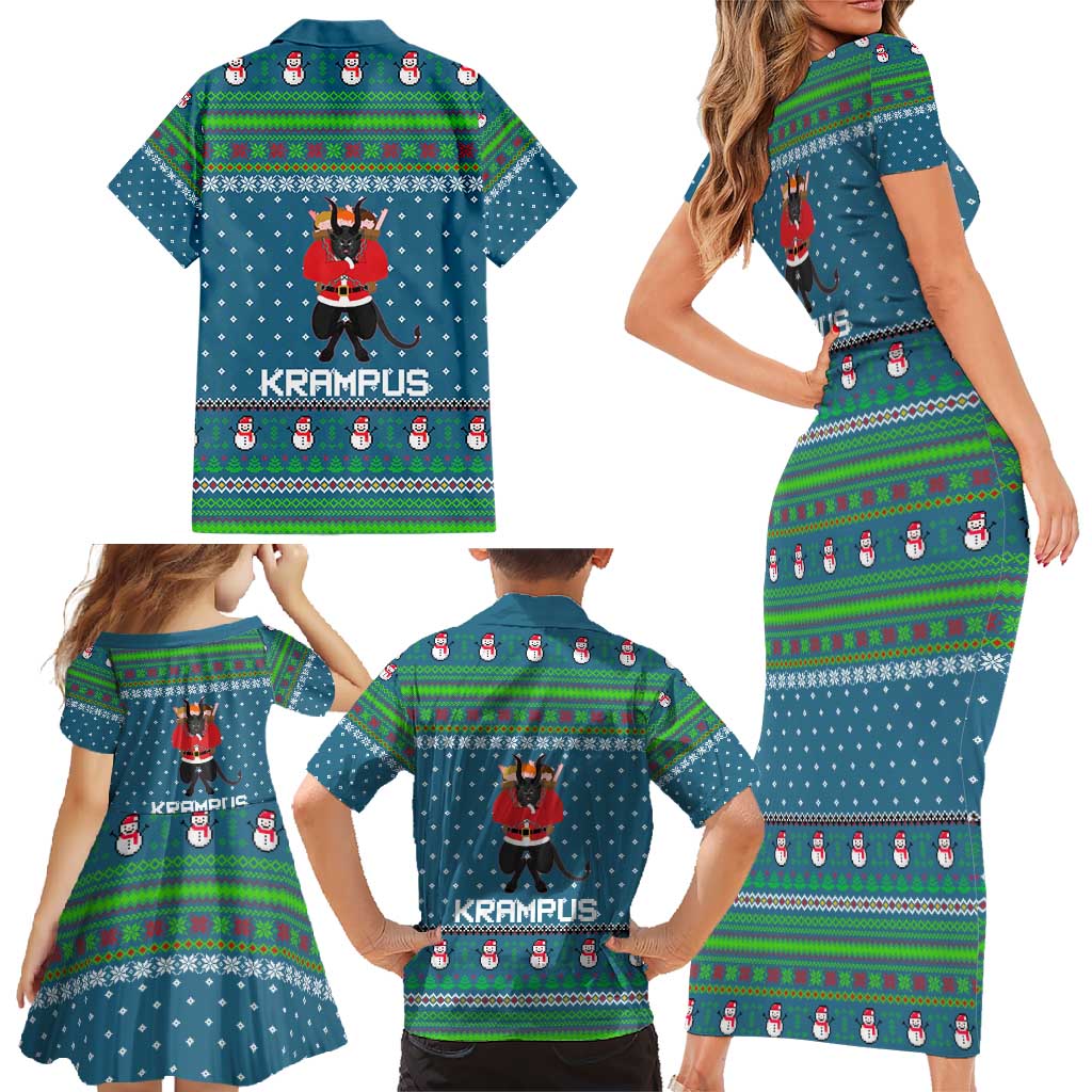 Merry Krampus Christmas Family Matching Short Sleeve Bodycon Dress and Hawaiian Shirt Xmas Holiday Patterns - Wonder Print Shop