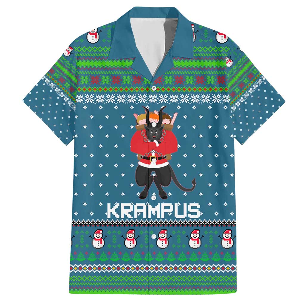 Merry Krampus Christmas Family Matching Short Sleeve Bodycon Dress and Hawaiian Shirt Xmas Holiday Patterns - Wonder Print Shop