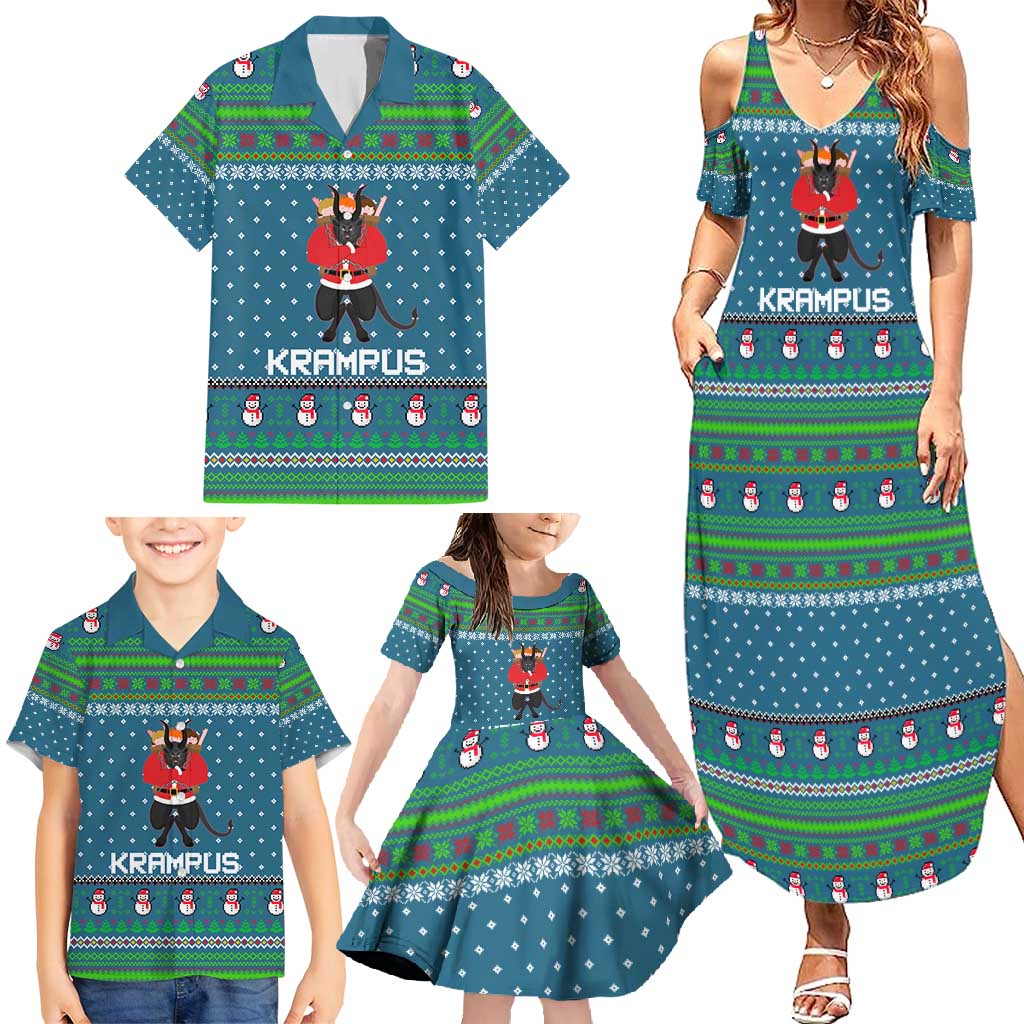Merry Krampus Christmas Family Matching Summer Maxi Dress and Hawaiian Shirt Xmas Holiday Patterns - Wonder Print Shop
