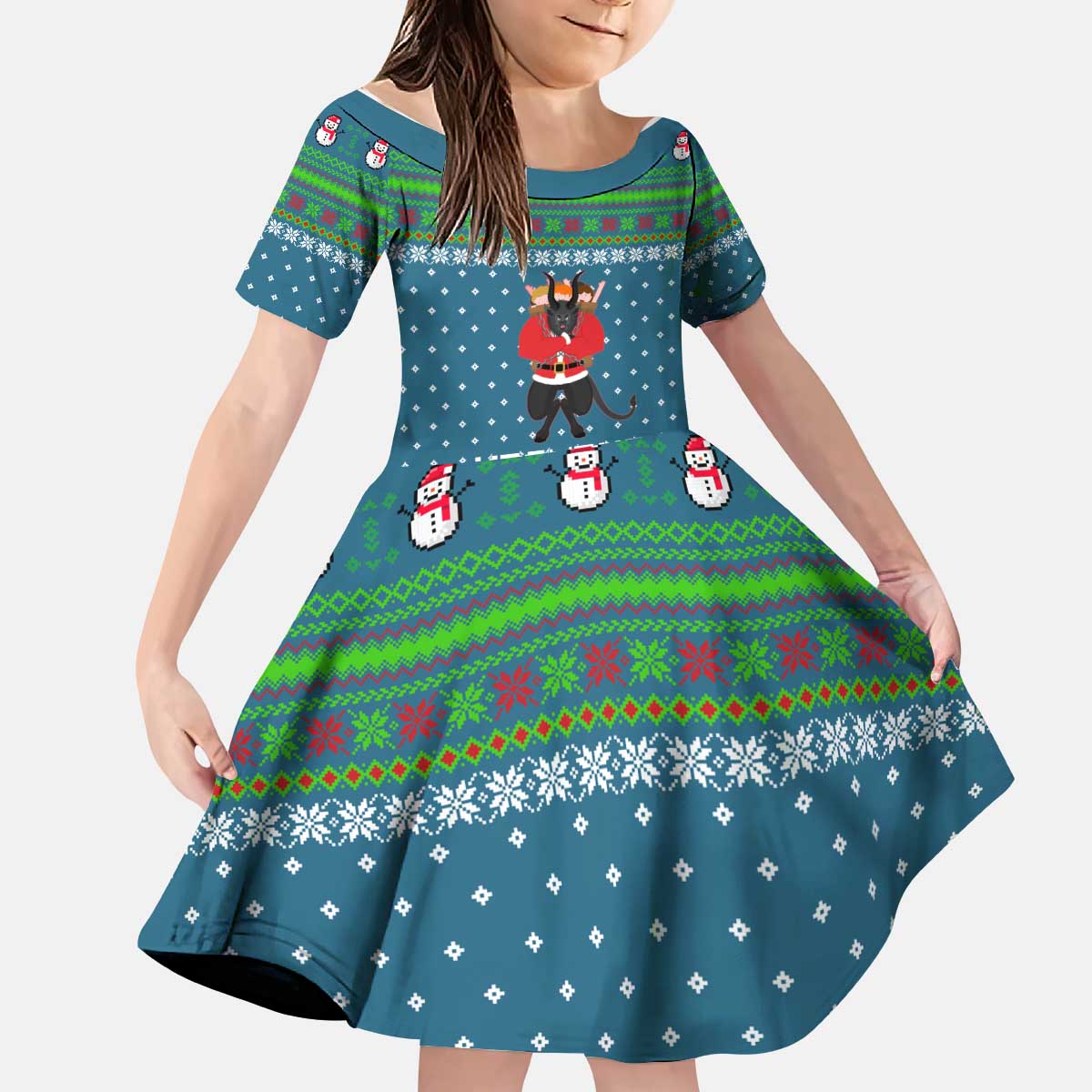 Merry Krampus Christmas Kid Short Sleeve Dress Xmas Holiday Patterns - Wonder Print Shop