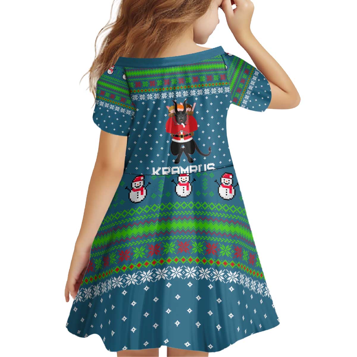 Merry Krampus Christmas Kid Short Sleeve Dress Xmas Holiday Patterns - Wonder Print Shop
