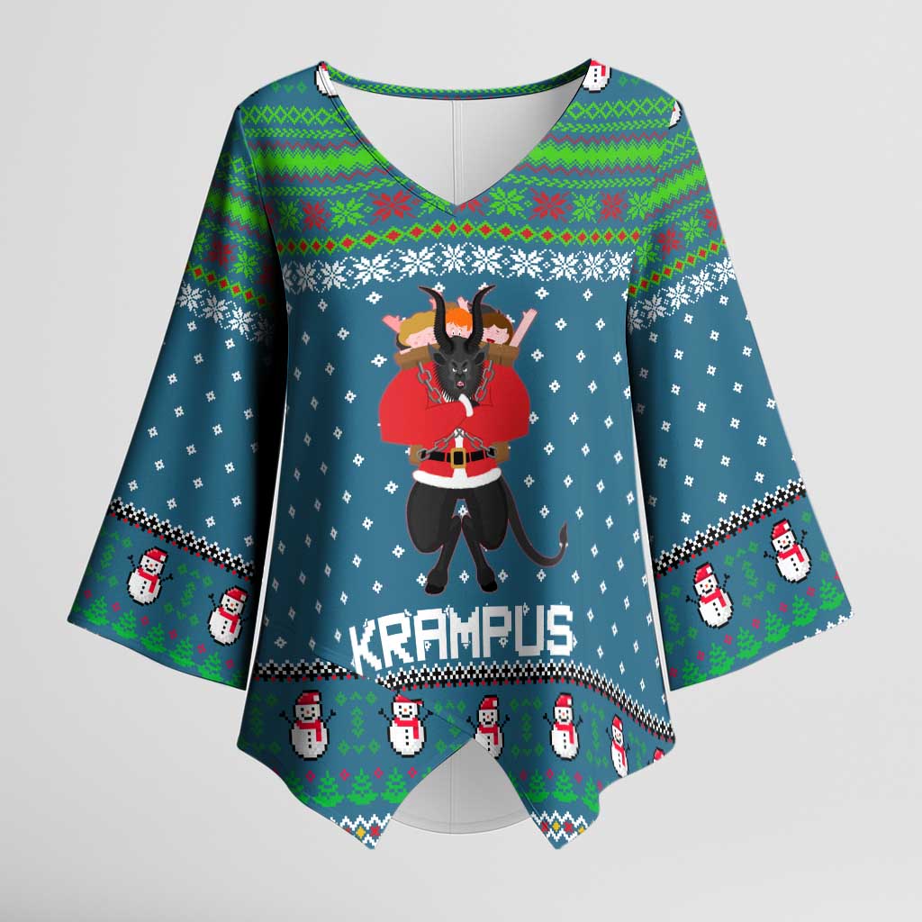 Merry Krampus Christmas Kimono Sleeve Blouse Xmas Holiday Patterns - Wonder Print Shop