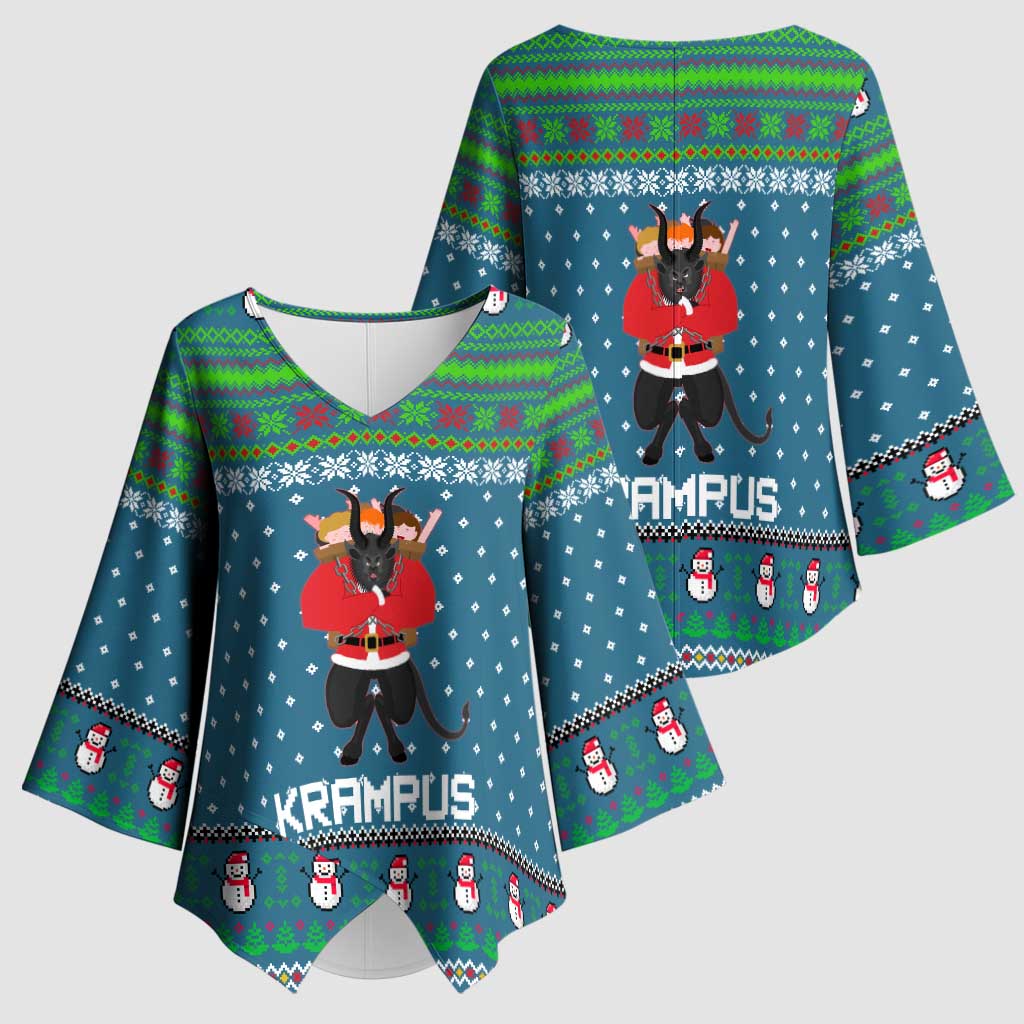 Merry Krampus Christmas Kimono Sleeve Blouse Xmas Holiday Patterns - Wonder Print Shop