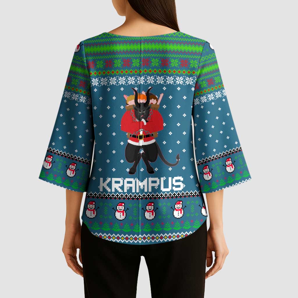 Merry Krampus Christmas Kimono Sleeve Blouse Xmas Holiday Patterns - Wonder Print Shop