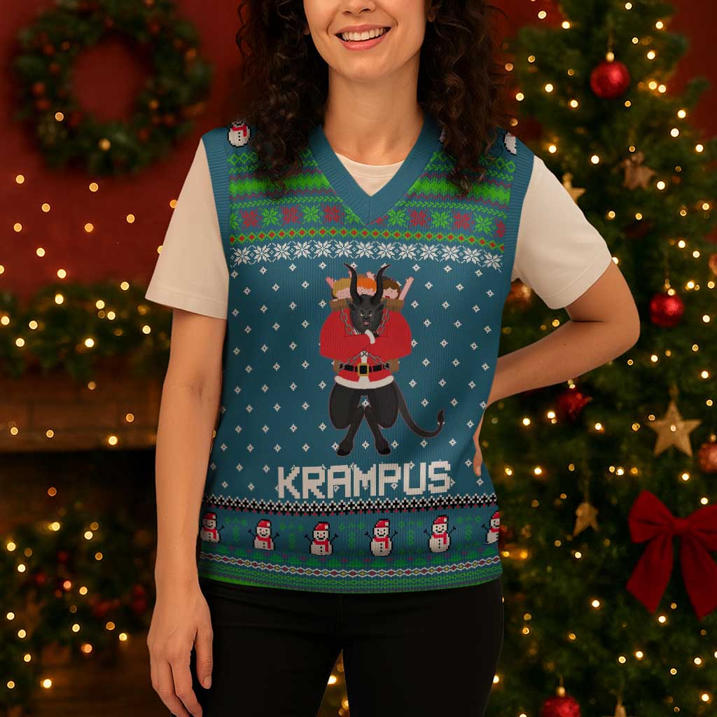 Merry Krampus Christmas Knitted V-Neck Vest Xmas Holiday Patterns - Wonder Print Shop