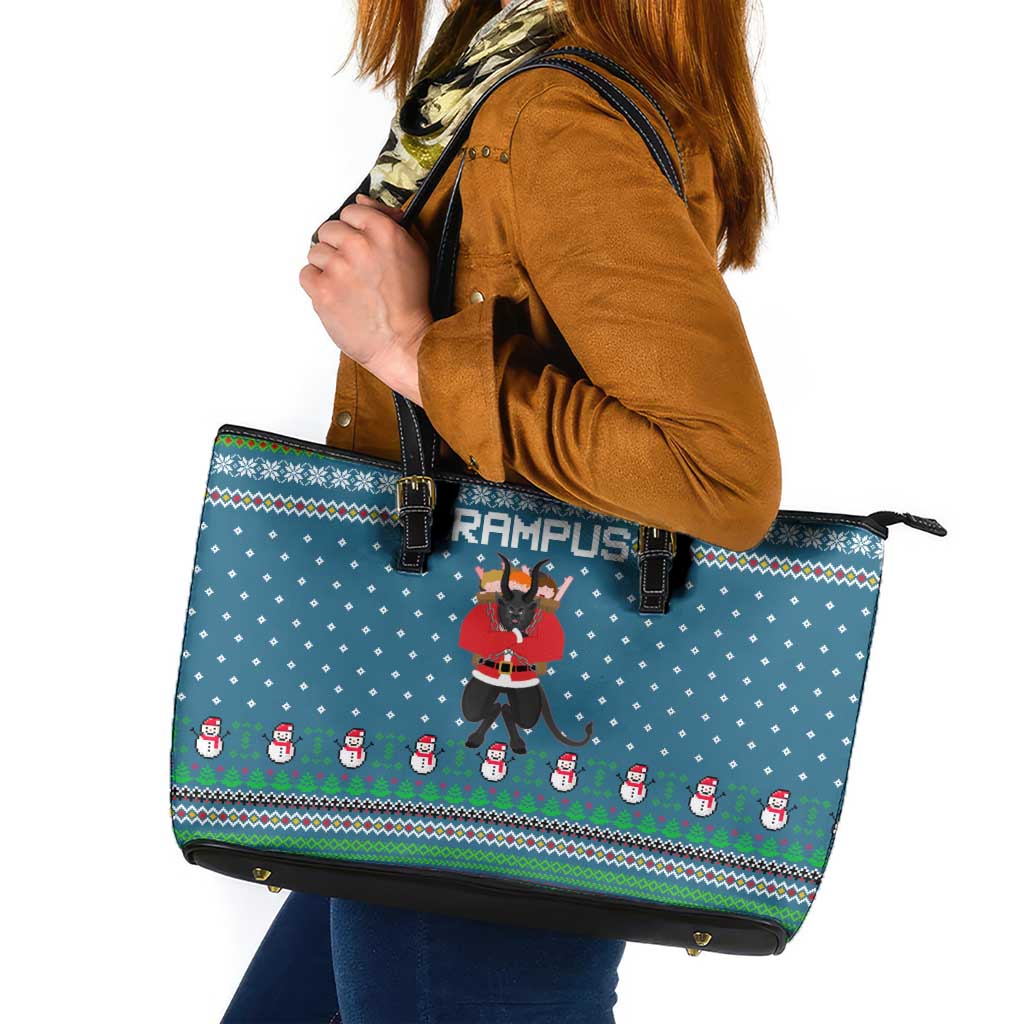 Merry Krampus Christmas Leather Tote Bag Xmas Holiday Patterns - Wonder Print Shop