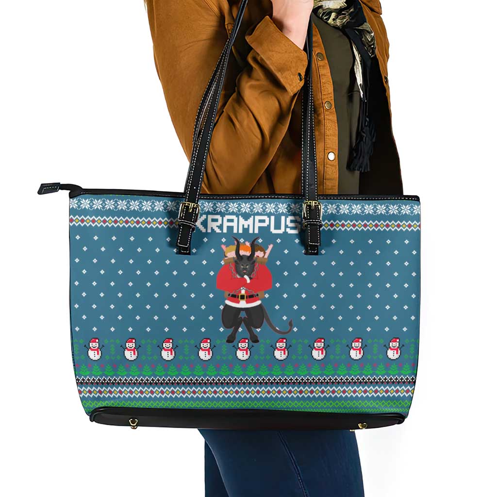 Merry Krampus Christmas Leather Tote Bag Xmas Holiday Patterns - Wonder Print Shop