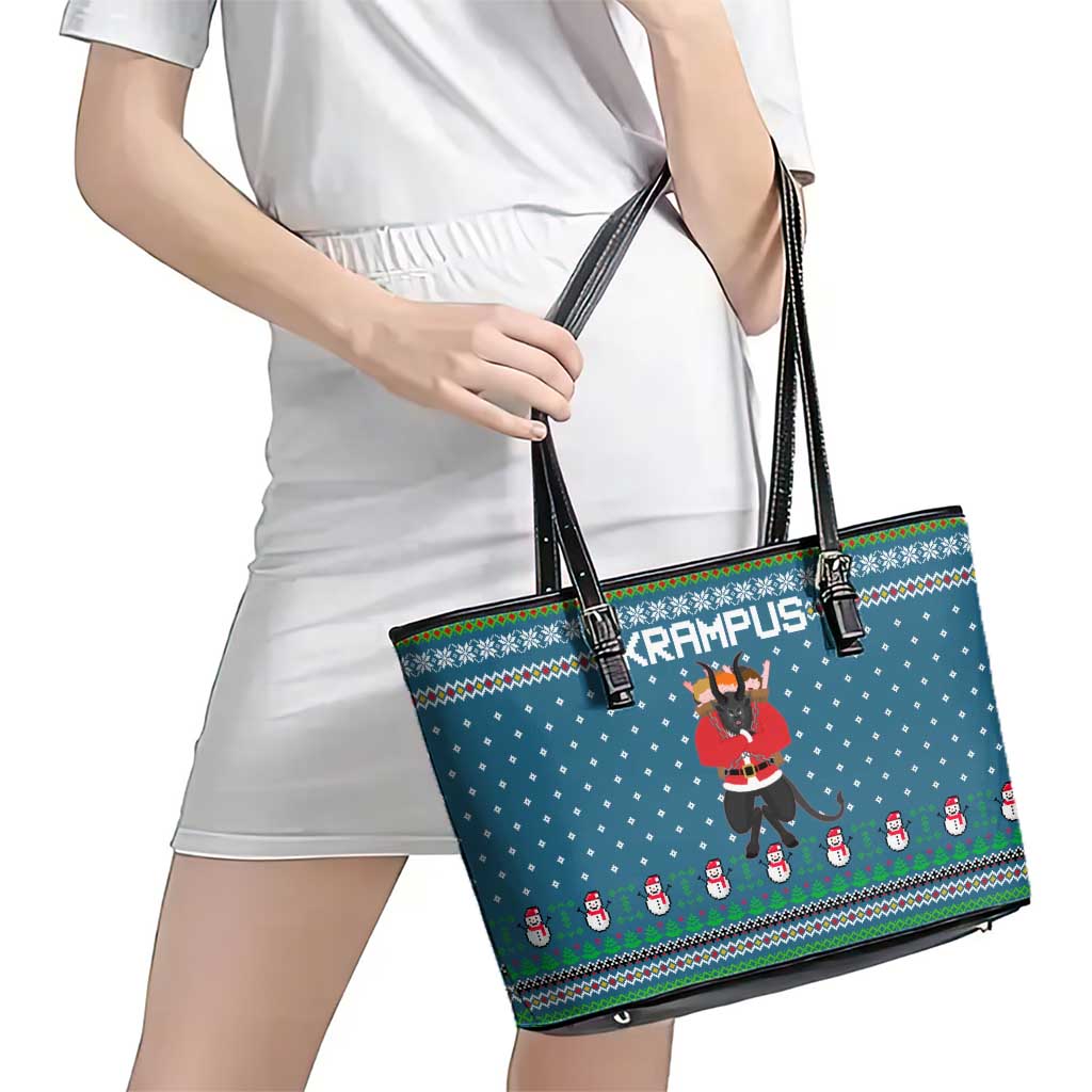 Merry Krampus Christmas Leather Tote Bag Xmas Holiday Patterns - Wonder Print Shop